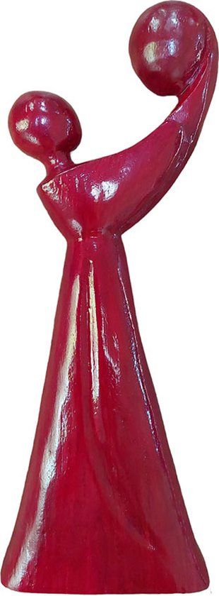 Floz Design Houten Beeld Moeder en Kind - Rood - 30 cm - Fairtrade