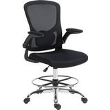 HOMCOM Chaise de bureau ergonomique avec support lombaire 4D, fauteuil de bureau, accoudoirs relevables et repose-pieds réglable, chaise de dessin en maille, hauteur réglable et pivotante 360°, noir