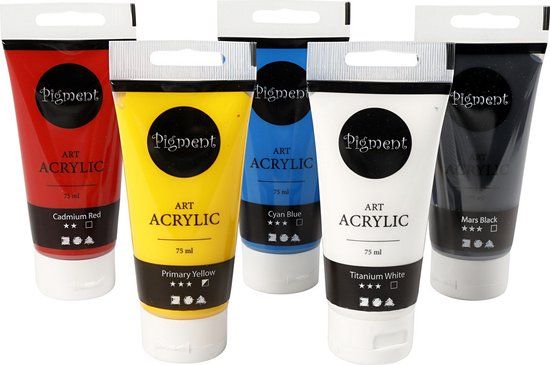 Pigment Art Acrylic Paint Set - 5 x 75ml - Assorted Colors