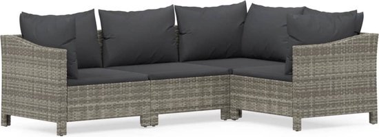 vidaXL 4-delige Loungeset met kussens poly rattan grijs