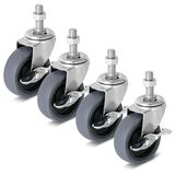Caster wielen 3" vergrendeling stuurpen wielen, 1/2" -13 x 1-1/2" (stuurpen diameter 1/2", steellengte 1-1/2") schroefdraad wielen zwenkwielen set van 4 Heavy Duty wielen grijs