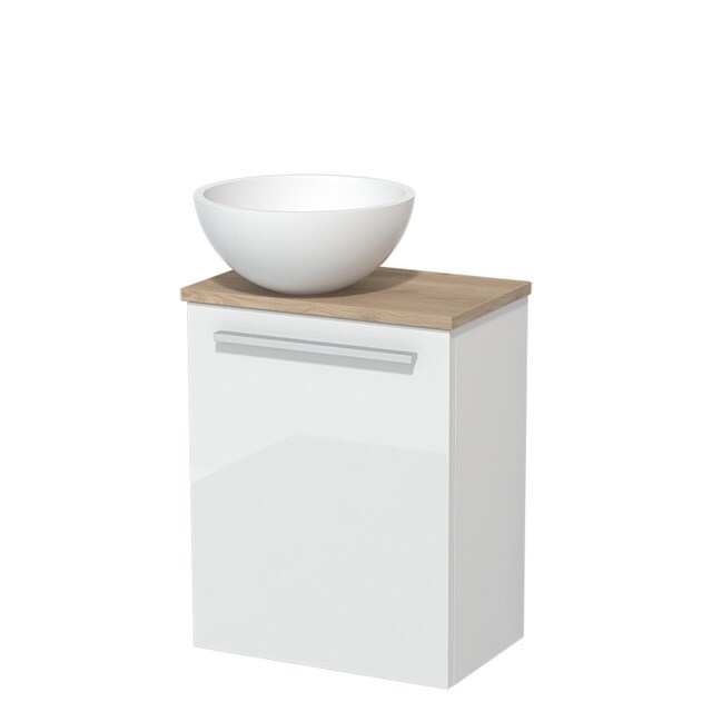 Maxaro Toiletmeubel met Waskom Solid Surface Modulo Hoogglans Wit Vlak 41 cm Lichtbruin Eiken Blad