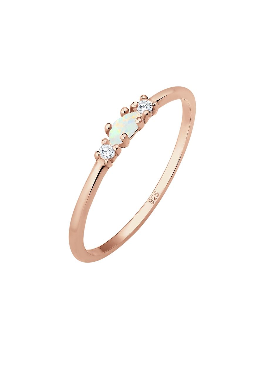 Elli Ring Dames Vintage met Zirkonia Kristallen en Opaal - 925 Sterling Zilver Verguld