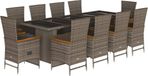 vidaXL Ensemble de jardin 11 pièces avec coussins poly rotin gris