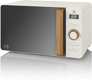 Swan Nordic Digitale magnetron, 20 l, 6 standen, 800 W vermogen, timer 30 min, eenvoudige reiniging, ontdooimodus, modern design, handvat in houtlook, mat wit
