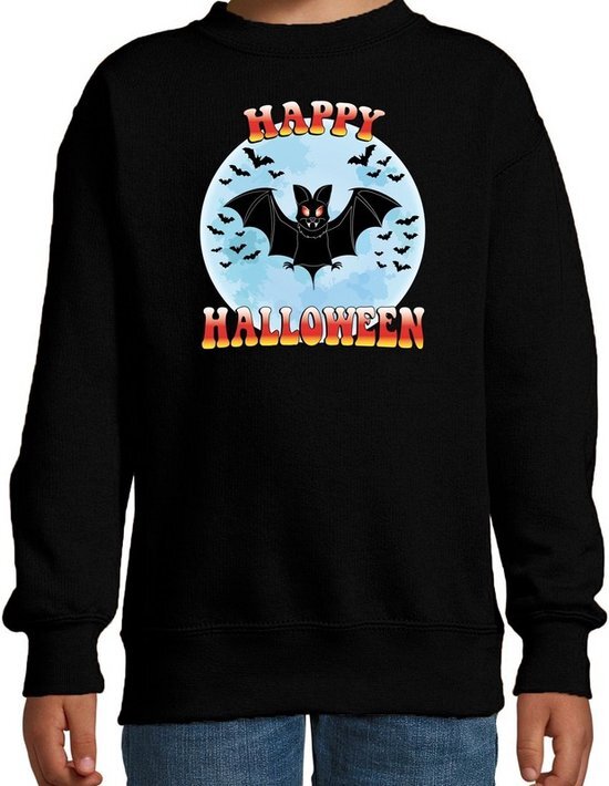 Bellatio Decorations Happy Halloween vleermuis verkleed sweater zwart voor kinderen 7-8 jaar (122/128)