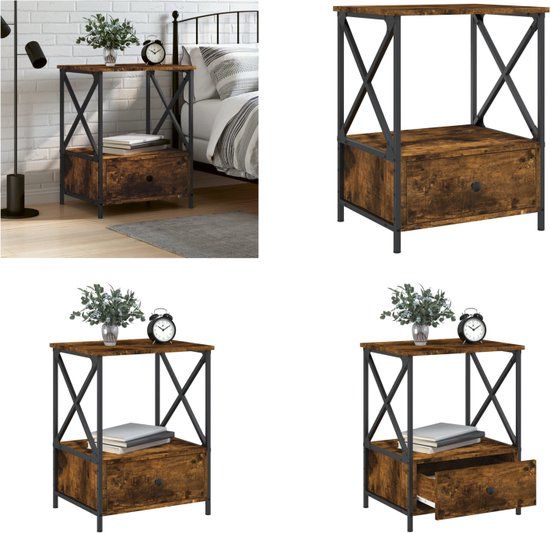 vidaXL Nachtkastje 50x41x65 cm bewerkt hout gerookt eikenkleurig