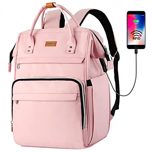 RJEU Rugzak voor meisjes - School rugzak met RFID-tas - Laptop rugzak voor 15.6 inch laptop - Waterdicht en anti-diefstal - Roze