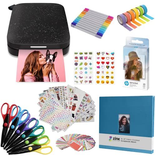 HP Sprocket Draagbare Instant Fotoprinter, 2 x 3 inch, (Zwart) Plakboek bundel