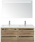 BES LED Seville Seville Badmeubelset 120 cm - 4 Laden Natuur Eiken - Wastafel Djazz Dubbel met Sence Spiegel