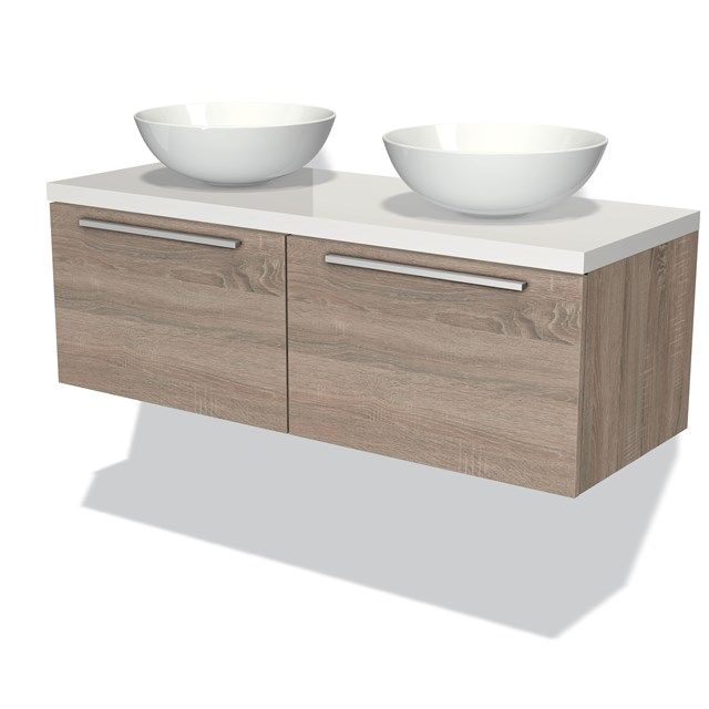 Maxaro Badkamermeubel Modulo Plato Eiken 120cm 2 Lades Hoogglans Wit