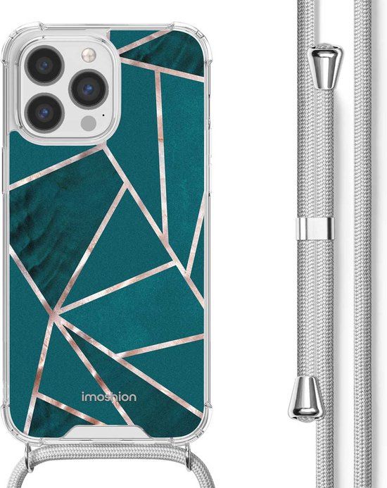 iMoshion Hoesje iPhone 13 Pro - Petrol Green Graphic - Back Cover with Cord