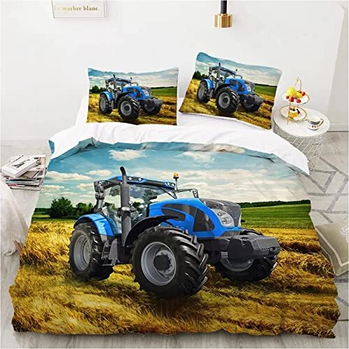 NUEYSP Dekbedovertrek Kingsize Blue Tractor Anti-Allergisch kingsize dekbedovertrek met ritssluiting, bedrukt dekbedovertrek 240x220 cm met 2 kussensloop - Dekbed