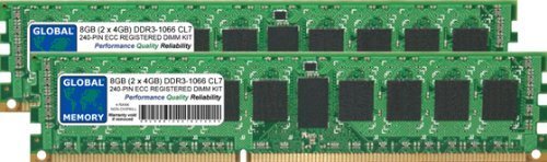 GLOBAL MEMORY 8GB (2 x 4GB) DDR3 1066MHz PC3-8500 240-PIN ECC GEREGISTREERD DIMM (RDIMM) GEHEUGEN RAM KIT VOOR SERVERS/WERKSTATIONS/MOEDERBORDEN (4 RANK KIT NON-CHIPKILL)