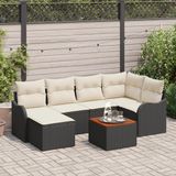 vidaXL Tuinbank - Set - 7 - st - Zwart - poly - rattan