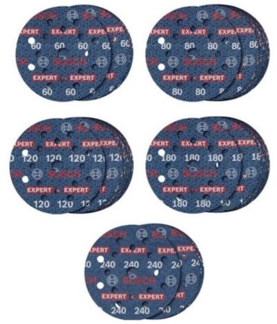 Bosch Professional Bosch 55x EXPERT O780 set folieschuurschijven (voor Hardhout, Verf op hout, Ø 125 mm, Korrel 5 x 60, 15 x 80, 15 x 120, 15 x 180, 5 x 240, Professional Accessoires Excenterschuurmachine)