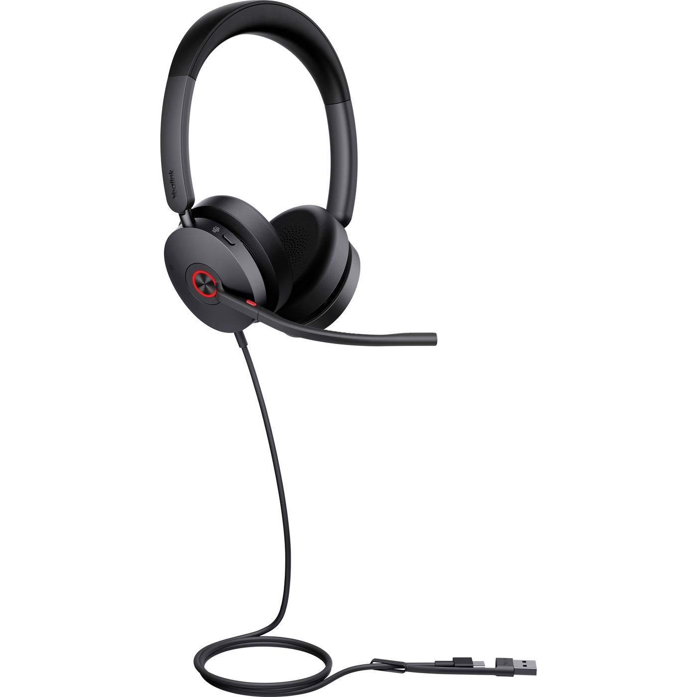 Yealink UH48 SE Dual Teams USB-C On Ear headset Kabel Stereo Zwart Noise Cancelling Microsoft Teams knop Telefoon