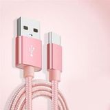 Little Boutik Kabel Metaalversterkt Nylon oplader USB/Type C 1,5m Gevlochten Kleur Roze Compatibel Samsung LG Sony Wiko Blackberry Motorola Asus Huawei Honor Archos TEENO Little Boutik®