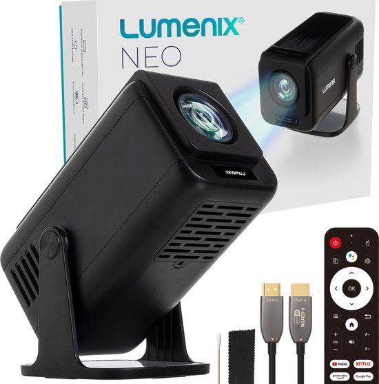Lumenix NEO Mini Beamer - Full HD Projector met Netflix, Android 13, WiFi 6 & Bluetooth 5.0 - Zwart