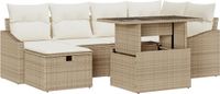 vidaXL Tuinbank - Set - met - kussen - met - opslag - 7 - pcs - Beige - Poly - rattan