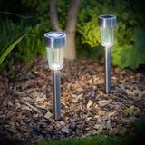 Garden Of Eden 1x Solar LED Tuinlamp Met Grondspies – Koel Wit – Grijs – Metaal – 18,5 Cm – Op Zonne-Energie – Automatisch Aan Bij Schemer – Decoratieve Buitenverlichting Voor Tuin En Pad [11702A]