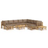 vidaXL Loungeset 12-delig - Bamboe - Taupe - Met kussens