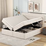 Singularity Gestoffeerd bed 200x140cm tweepersoonsbed met metalen lattenbodem en opbergruimte beige