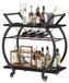 Chariot de service sur roulettes - Chariot à boissons - Noir - Avec étagère de rangement et 4 roulettes pivotantes - Pour salon ou salle à manger