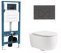 QeramiQ Dely Swirl Toiletset - reservoir encastré Qeramiq Flush - abattant intelligent - plaque de commande en pierre naturelle marbre foncé - boutons ronds - blanc mat
