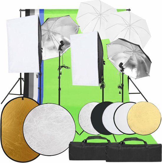 vidaXL Fotostudioset met verlichtingsset, achtergrond en reflector