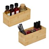 Merkloos Relaxdays organizer bakjes bamboe - set van 2 - make-up - bureau - 9,5x23x9 cm