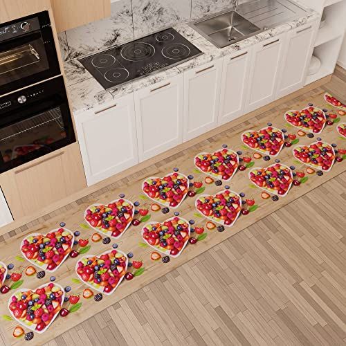 PETTI Artigiani Italiani - Tapijt voor keuken, antislip en wasbaar, 52 x 80 cm, design aardbeien, 100% Made in Italy
