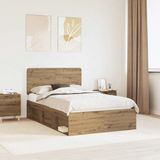 vidaXL Bedframe Artisanaal eiken 120 x 200 cm Massief grenenhout