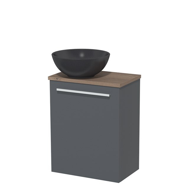 Maxaro Toiletmeubel met Waskom Quartz Modulo Donkergrijs Vlak 41 cm Middenbruin Eiken Blad