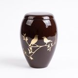 Urn Store Smulders Verhuur & Handelsonderneming B.V. Messing Urn Groot 2 liter Bruin met Goudkleurig Vogelmotief