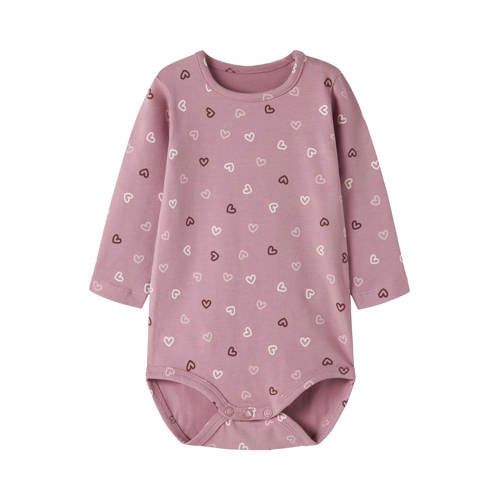 NAME IT BABY katoenen romper met hartjes - roze