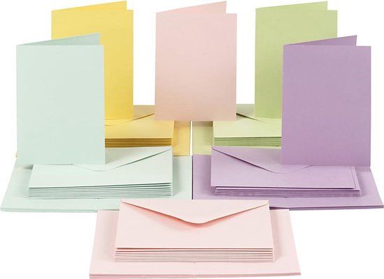 Creativ Company Kaarten En Enveloppen - 10,5x15 cm - Pastelkleuren - 50 Set
