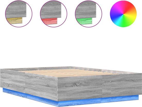 vidaXL Bedframe met LED-verlichting, grijs sonoma eiken, 120x200 cm