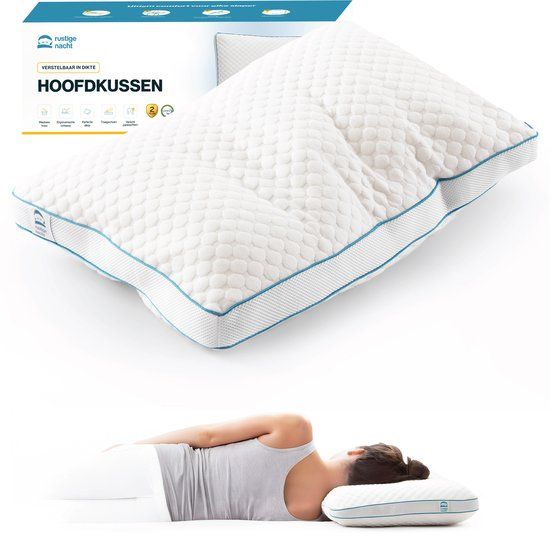 Rustige Nacht® Hoofdkussen - Dubbelzijdig verkoelend - Persoonlijk Afstelbaar - Traagschuim - 70x50cm