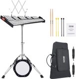 VEVOR 32 Note Glockenspiel Xylofoon Bell Kit Professionele Percussie Instrument Set met Mallets, Drum Sticks, Muziek, 8 inch oefenpad, verstelbare standaard en draagtas voor studenten en volwassenen