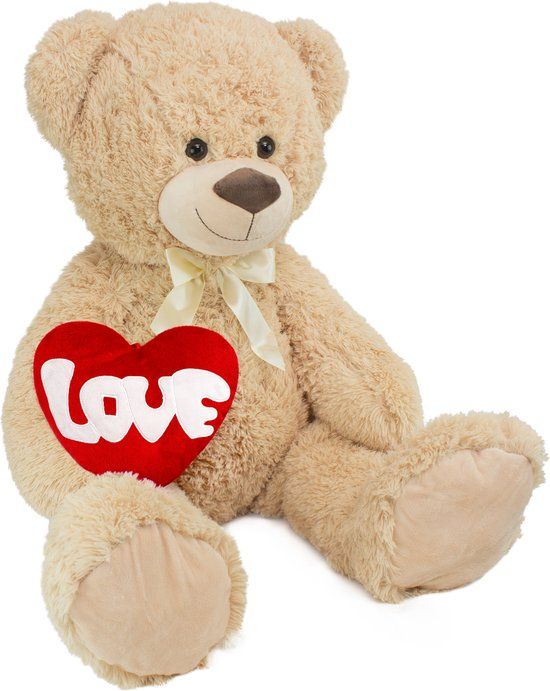 BRUBAKER XXL Teddybeer 100 cm met Hartje - Love - Beige - Valentijn Cadeau