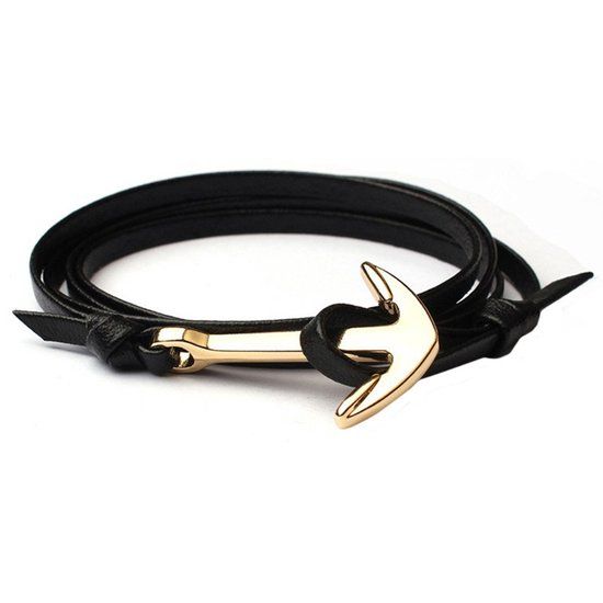 LGT JWLS Anker Armband Leren Koord Zwart met Goudkleurig