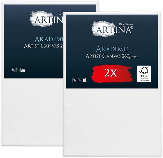 Artina Akademie – Set van 2 Schilderdoeken Canvas 60x90 cm – Spieraam van FSC® Hout – Wit Canvas 100% Katoen – 280 g/m²