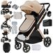 Poussette 3-en-1 - Système de voyage - Pliable - Siège réversible - Dossier réglable - Revêtement en coton - Max. 15 kg - Beige