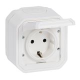 LEGRAND, Plexo New 069771L Schuko stopcontact standaard voor vochtige ruimtes met klapdeksel, contactbescherming, installatie met schroefklemmen, 16 A, 250 V, IP44 - IK07, wit