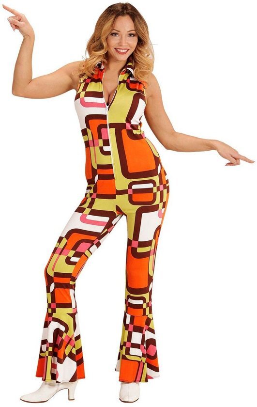 - Hippie Kostuum Groovy Geralda 70s Dames Jumpsuit, Buizen Vrouw Medium Carnaval kostuum Verkleedkleding