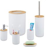 Merkloos Relaxdays badkameraccessoires set - 6-delig - kunststof - bamboe - wit