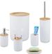 Merkloos Relaxdays badkameraccessoires set - 6-delig - kunststof - bamboe - wit