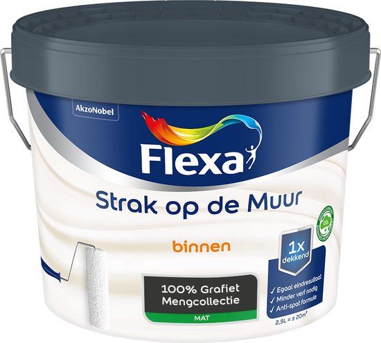 Flexa Strak op de muur Muurverf - 100% Grafiet - 2.5 liter