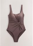 Next Dames Buikcorrigerend badpak met gedraaide watervalhals - Bruin
